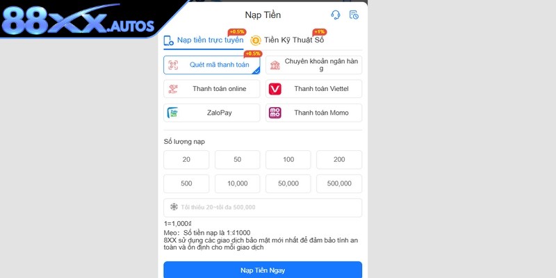 Tất cả lệnh thanh toán được diễn ra tại 88xx bạn không phải mất phí