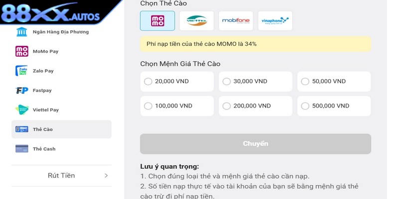 Bật mí các phương thức nạp tiền 88XX 